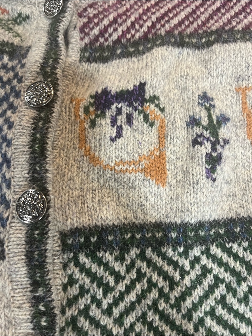 Woolrich Gray Multi-Pattern Wool Button-Front Cardigan - Picture 3 of 4